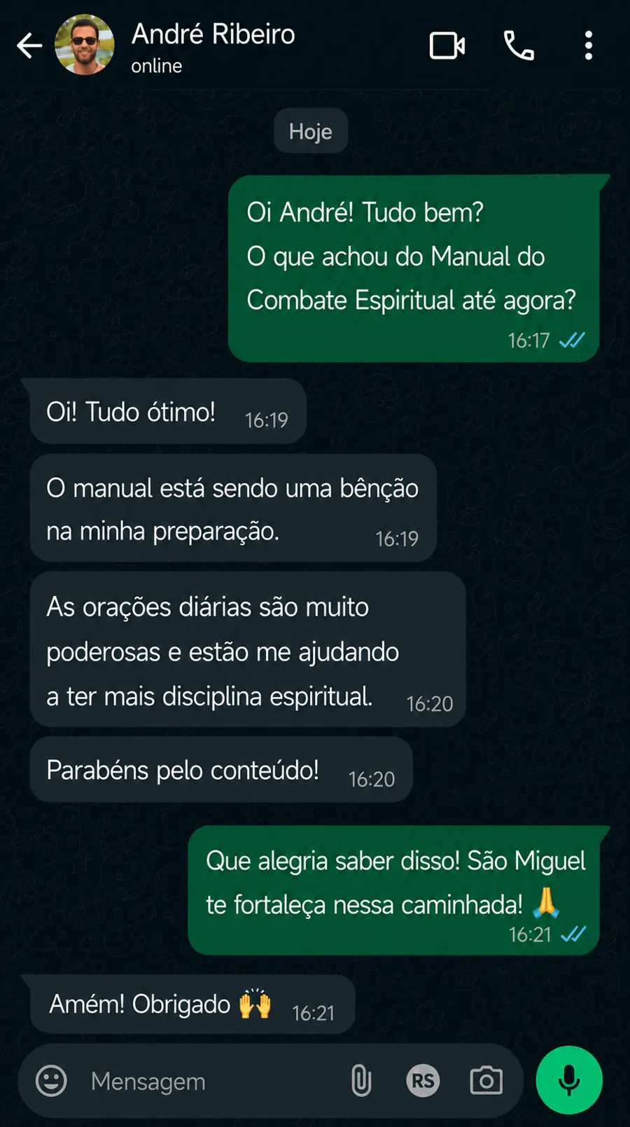 Depoimento de André Ribeiro via WhatsApp