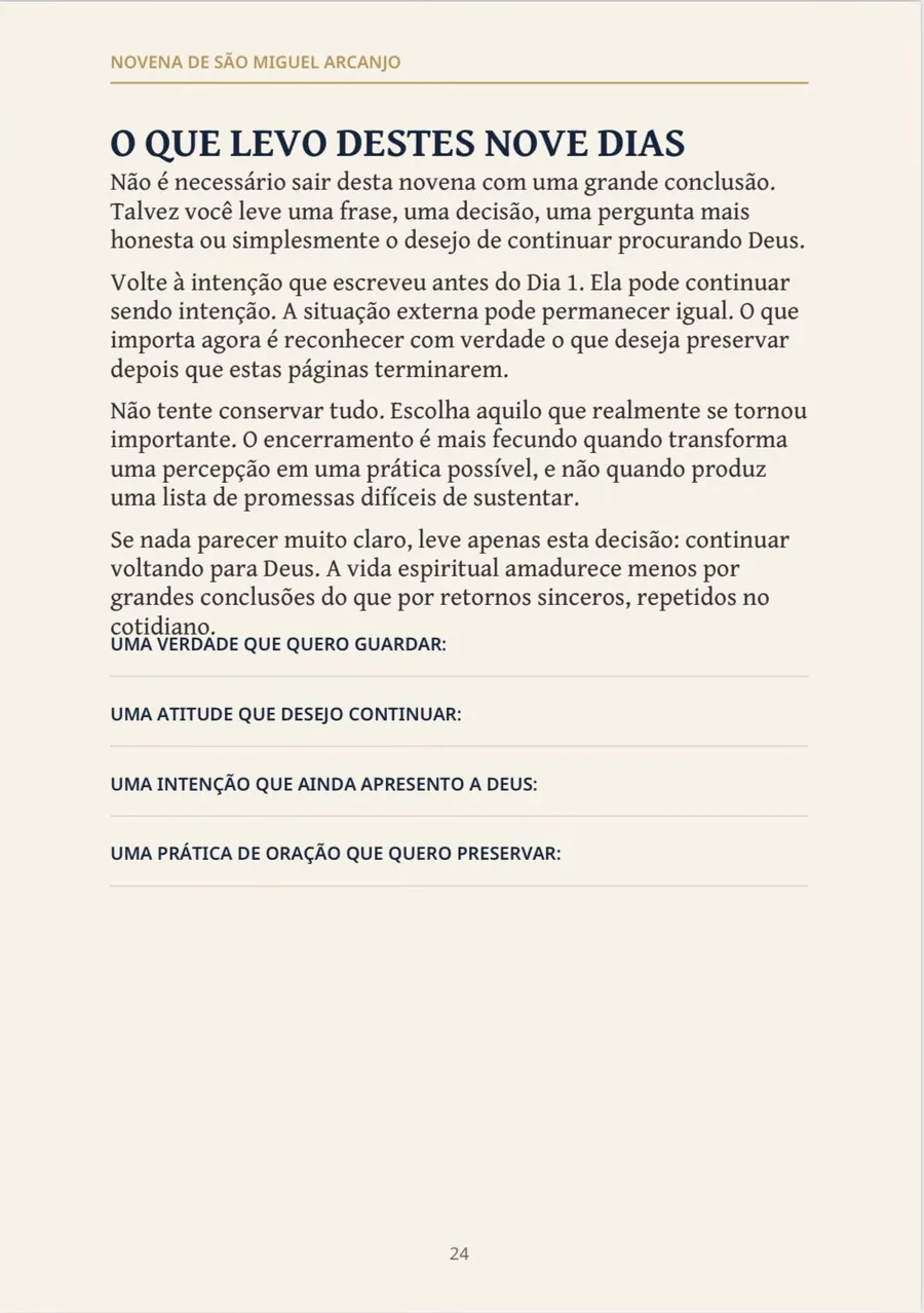 Página de encerramento dos nove dias