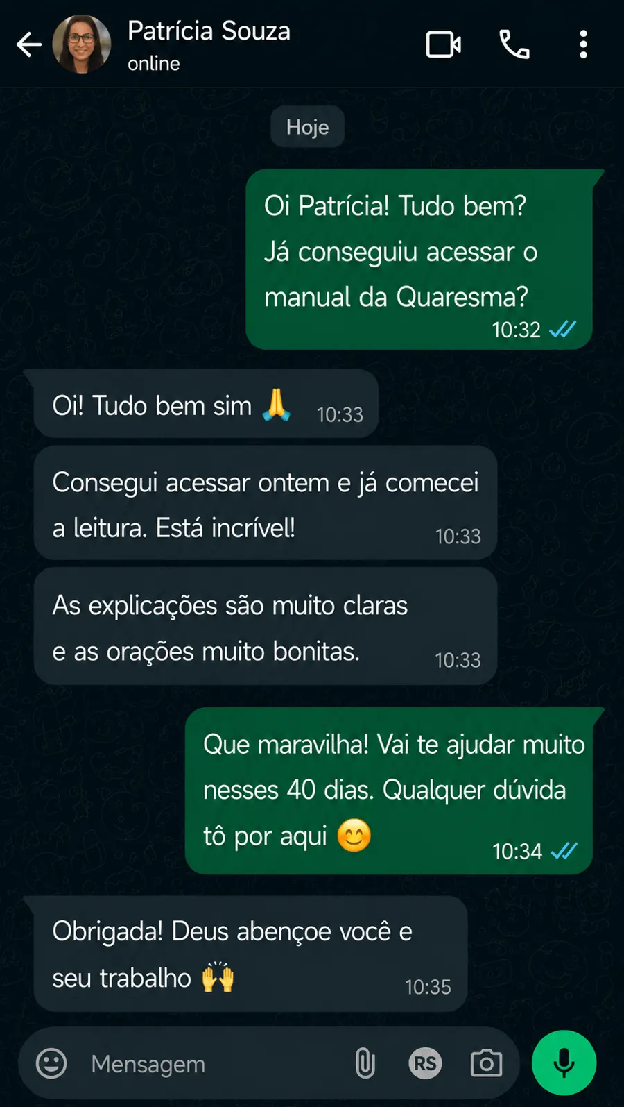 Depoimento de Patrícia Souza via WhatsApp