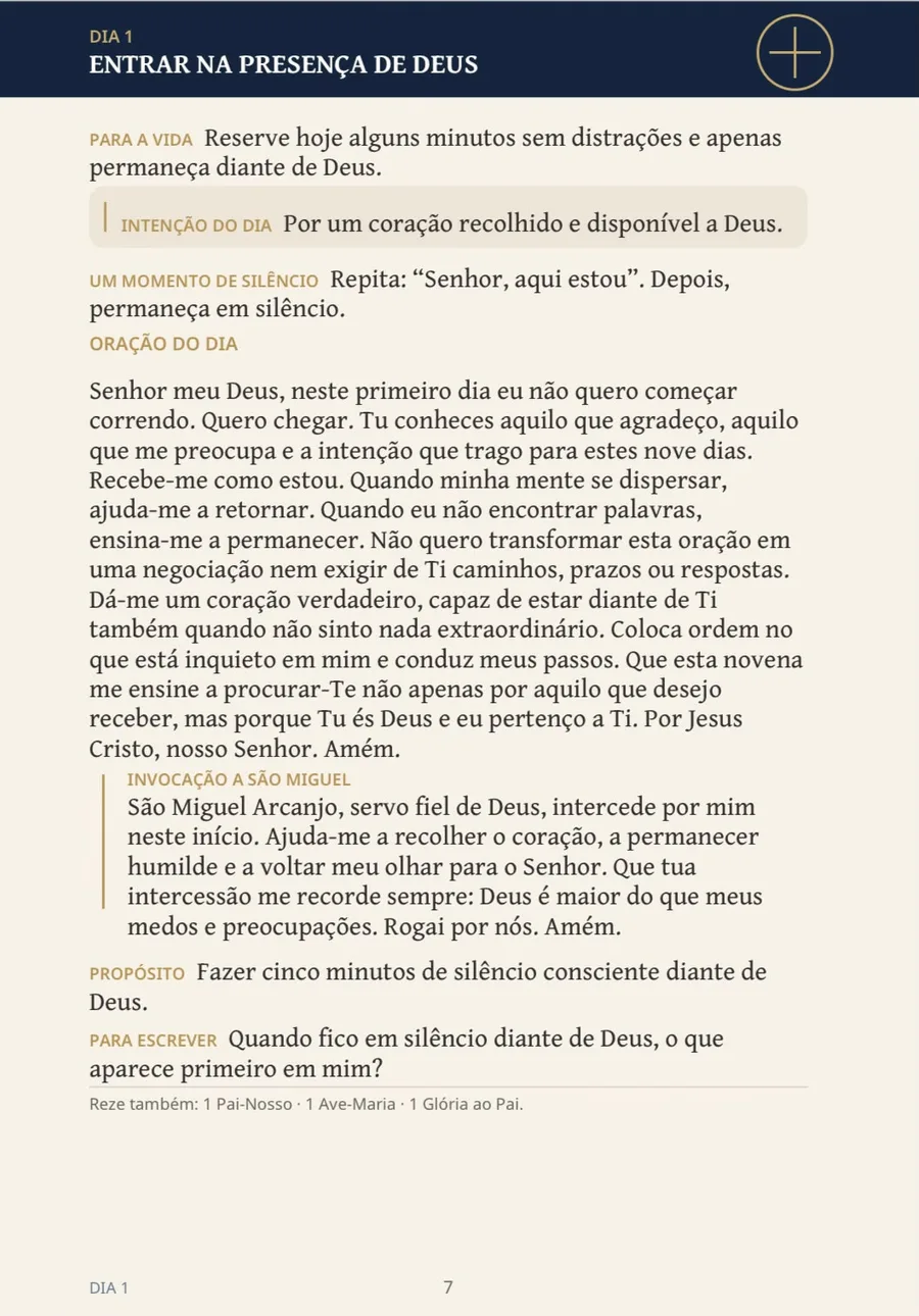 Página interna do Dia 1 da Novena